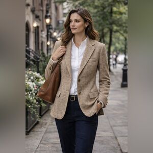 Vintage Par Four Sportswear Tan Tweed Blazer 2 Button Tailored Womens 12